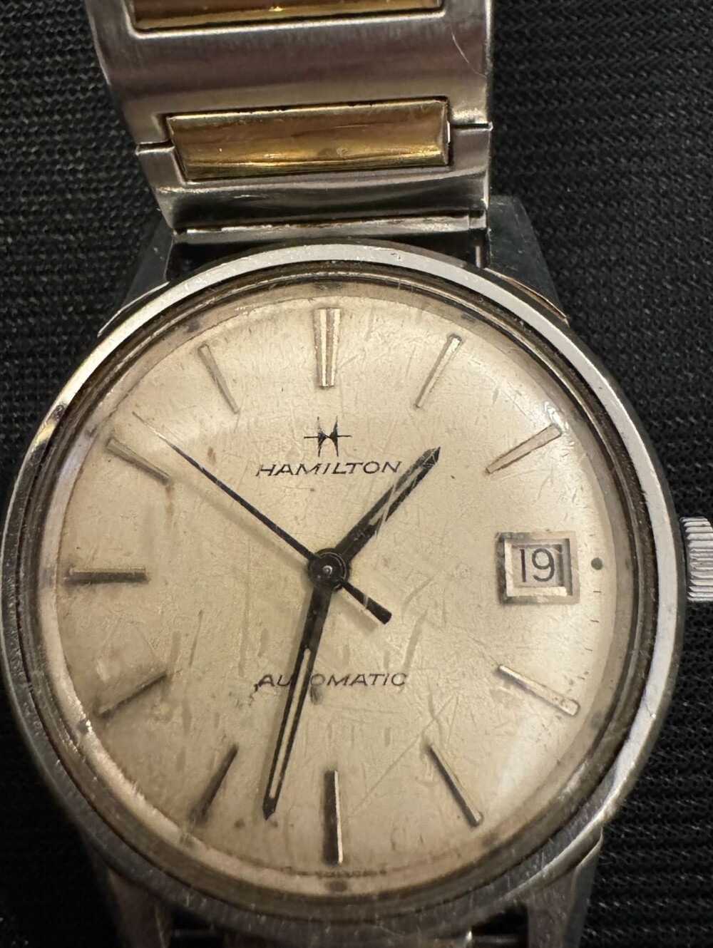Vintage Hamilton Automatic Mens Watch Date Silver Dial Speidel Band - Picture 3 of 6